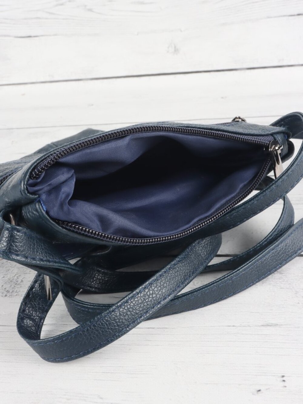 SteelTime Blue Genuine Leather Multi-Pocket Crossbody Bag - Picture 6 of 7